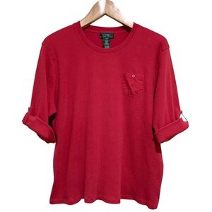Lauren Ralph Lauren Red Ribbed Knit Henley 3/4 Button Tab Sleeves Size 3X Cotton